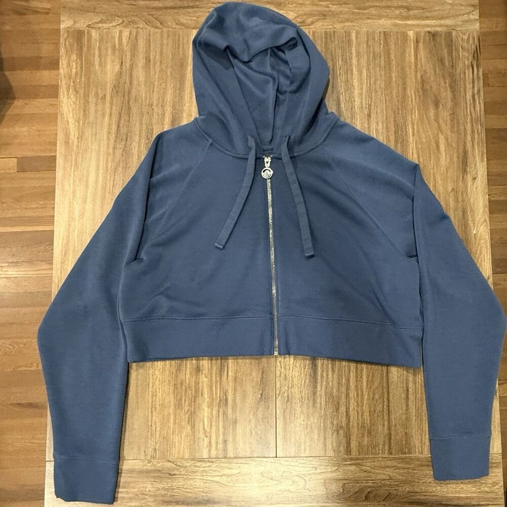 Gilly Hicks Dark Teal Blue Women Full Zip Up Cropped Hoodie Size Large